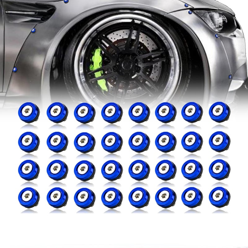 Rolling Gears M6 Blue Flat Anodized Aluminum Washer Bolt Kit, 32-Piece Hardware Kit for Widebody, Fender Flares, Bumpers, Mud Flaps and Engine Bay Dress-Up - Image 1